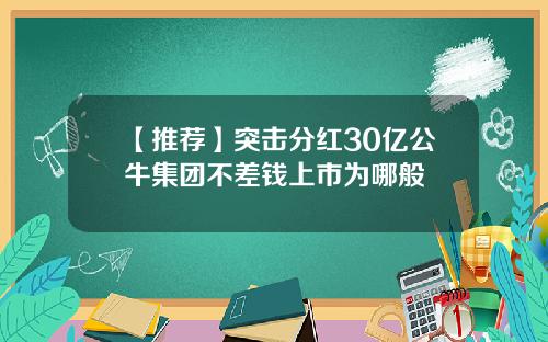 【推荐】突击分红30亿公牛集团不差钱上市为哪般