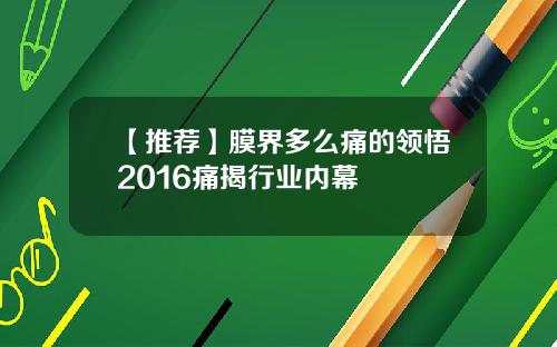 【推荐】膜界多么痛的领悟2016痛揭行业内幕