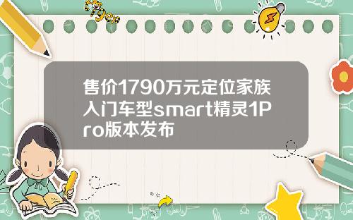 售价1790万元定位家族入门车型smart精灵1Pro版本发布