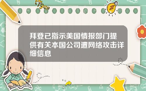 拜登已指示美国情报部门提供有关本国公司遭网络攻击详细信息