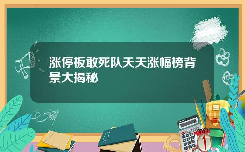 涨停板敢死队天天涨幅榜背景大揭秘