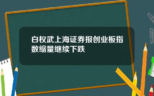 白权武上海证券报创业板指数缩量继续下跌