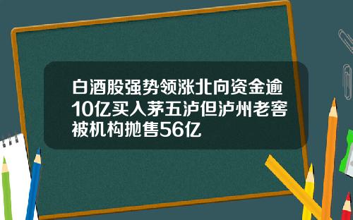 白酒股强势领涨北向资金逾10亿买入茅五泸但泸州老窖被机构抛售56亿