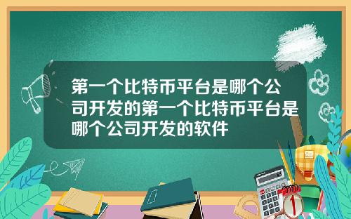 第一个比特币平台是哪个公司开发的第一个比特币平台是哪个公司开发的软件