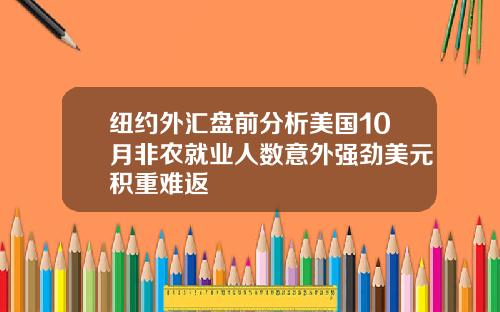 纽约外汇盘前分析美国10月非农就业人数意外强劲美元积重难返