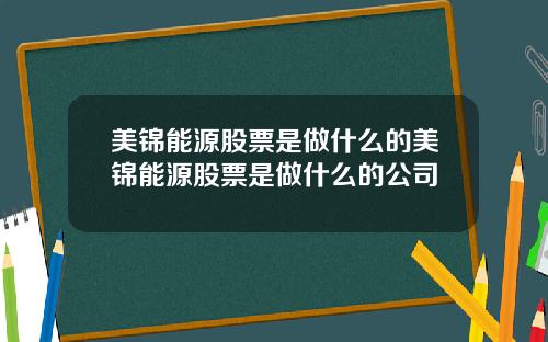 美锦能源股票是做什么的美锦能源股票是做什么的公司