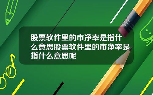 股票软件里的市净率是指什么意思股票软件里的市净率是指什么意思呢