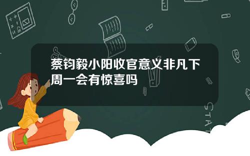 蔡钧毅小阳收官意义非凡下周一会有惊喜吗