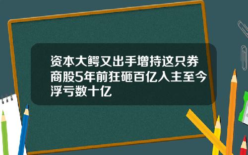 资本大鳄又出手增持这只券商股5年前狂砸百亿入主至今浮亏数十亿