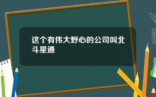 这个有伟大野心的公司叫北斗星通