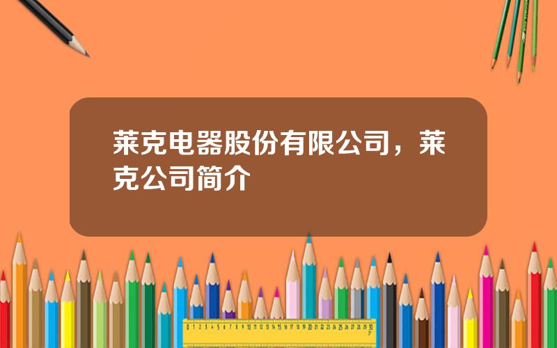 莱克电器股份有限公司，莱克公司简介