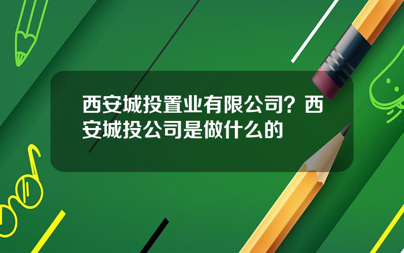 西安城投置业有限公司？西安城投公司是做什么的