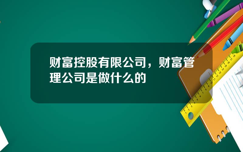 财富控股有限公司，财富管理公司是做什么的